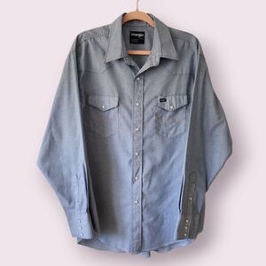 Vintage Wrangler Sky Blue Western‎ Pearl Snap Cowboy Shirt Size XL